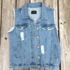 Love Tree Light Blue Distressed Denim Vest